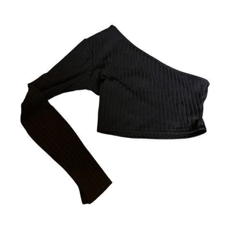 PLT Black ribbed cropped one shoulder Whimsygoth rave Y2K beachy NWOT SZ S
